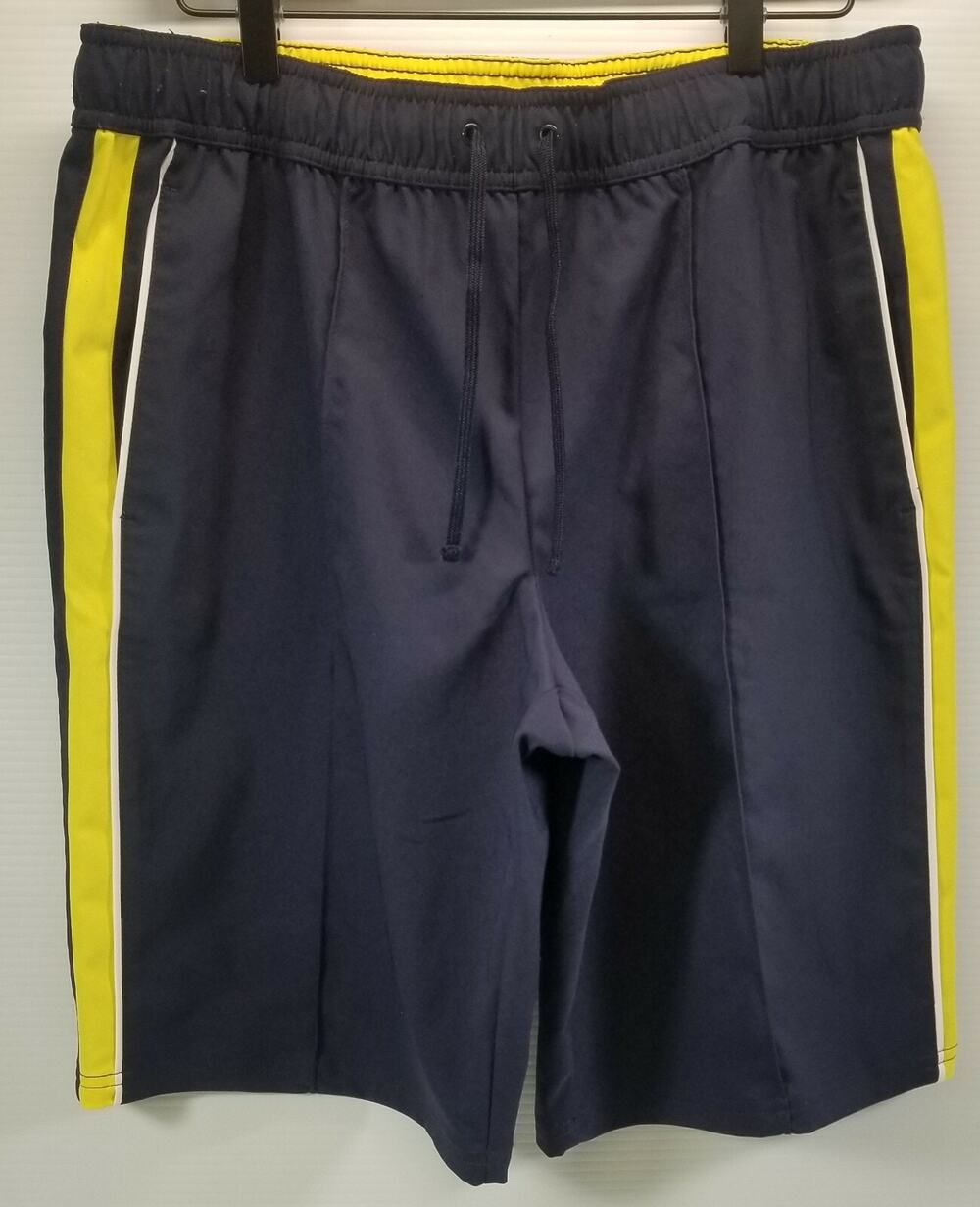 SJB Active Men's Athletic Shorts Navy Blue Yellow Size Large 100% Polyester